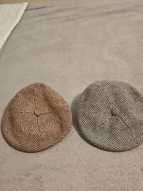 London Fog Herringbone Newsboy Cap - Brown and Gray